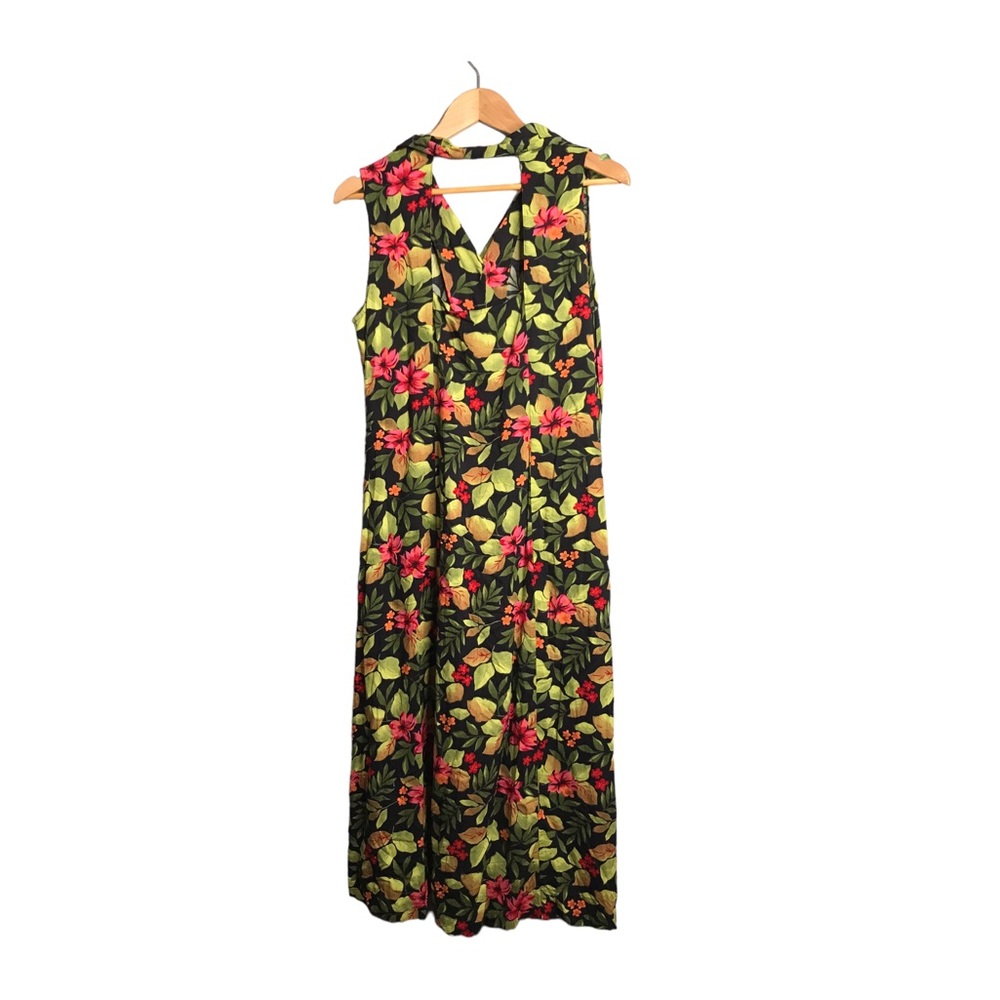 Erika | Vintage cut out back leaf floral print black dress - Picture 7 of 9